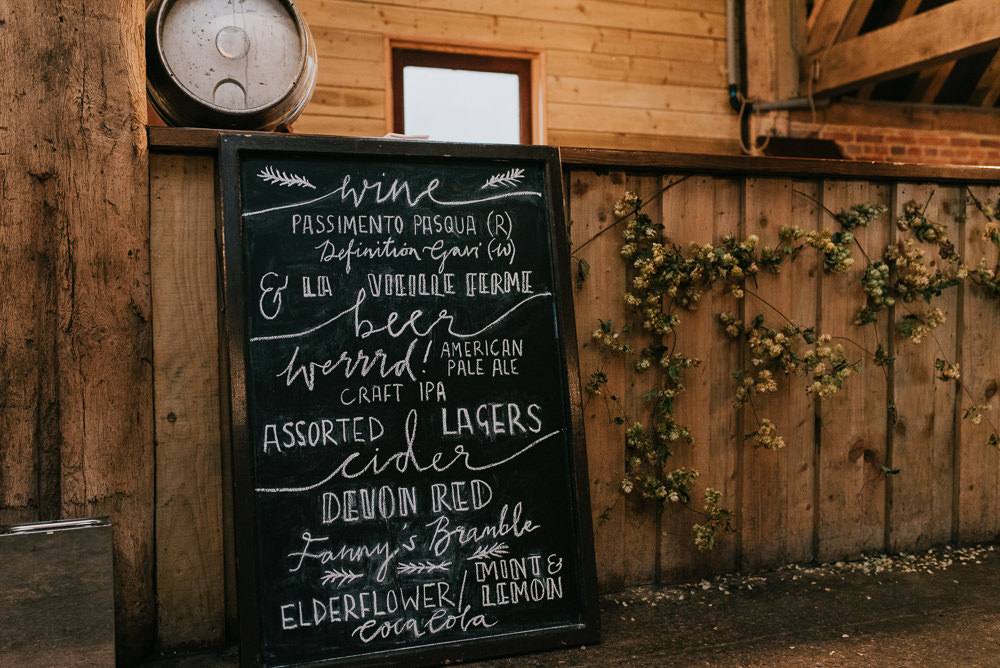 Drinks Bar Menu Sign Barford Park Barn Wedding Faye Green Photography