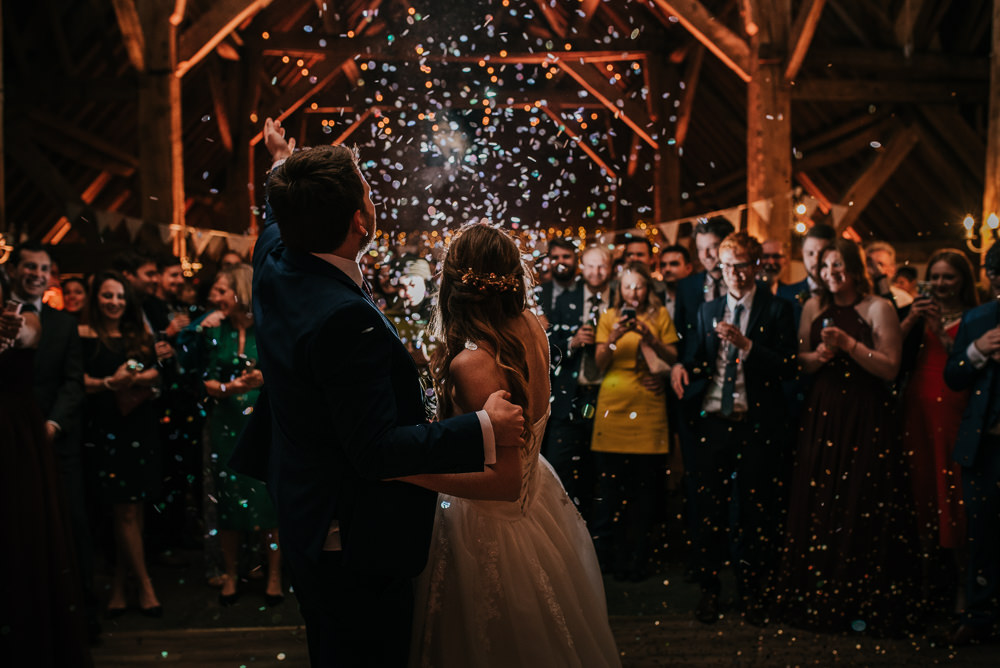 Confetti Cannon Dance Floor Barford Park Barn Wedding Faye Green Photography