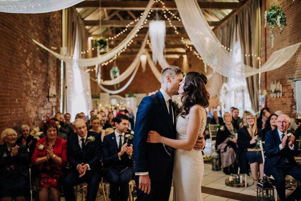 Bride Bridal Wed2B Dress Gown Sleeveless Embellishment Lace Groom Navy Barn Elsham Hall Wedding Wedding Kazooieloki Photography