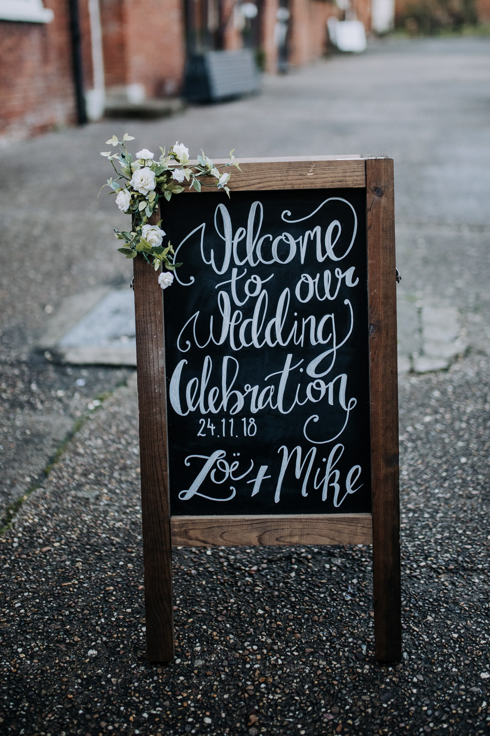 Chalk A Board Welcome Sign Florals Modern Calligraphy Barn Elsham Hall Wedding Wedding Kazooieloki Photography