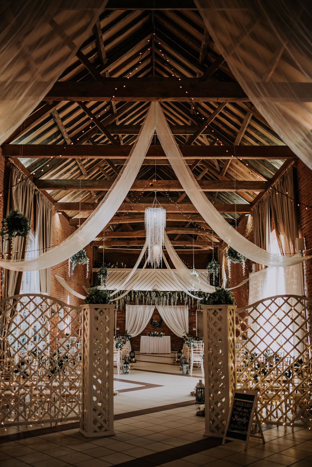 Draping Fairy Lights Foliage Greenery Ceremony Barn Elsham Hall Wedding Wedding Kazooieloki Photography