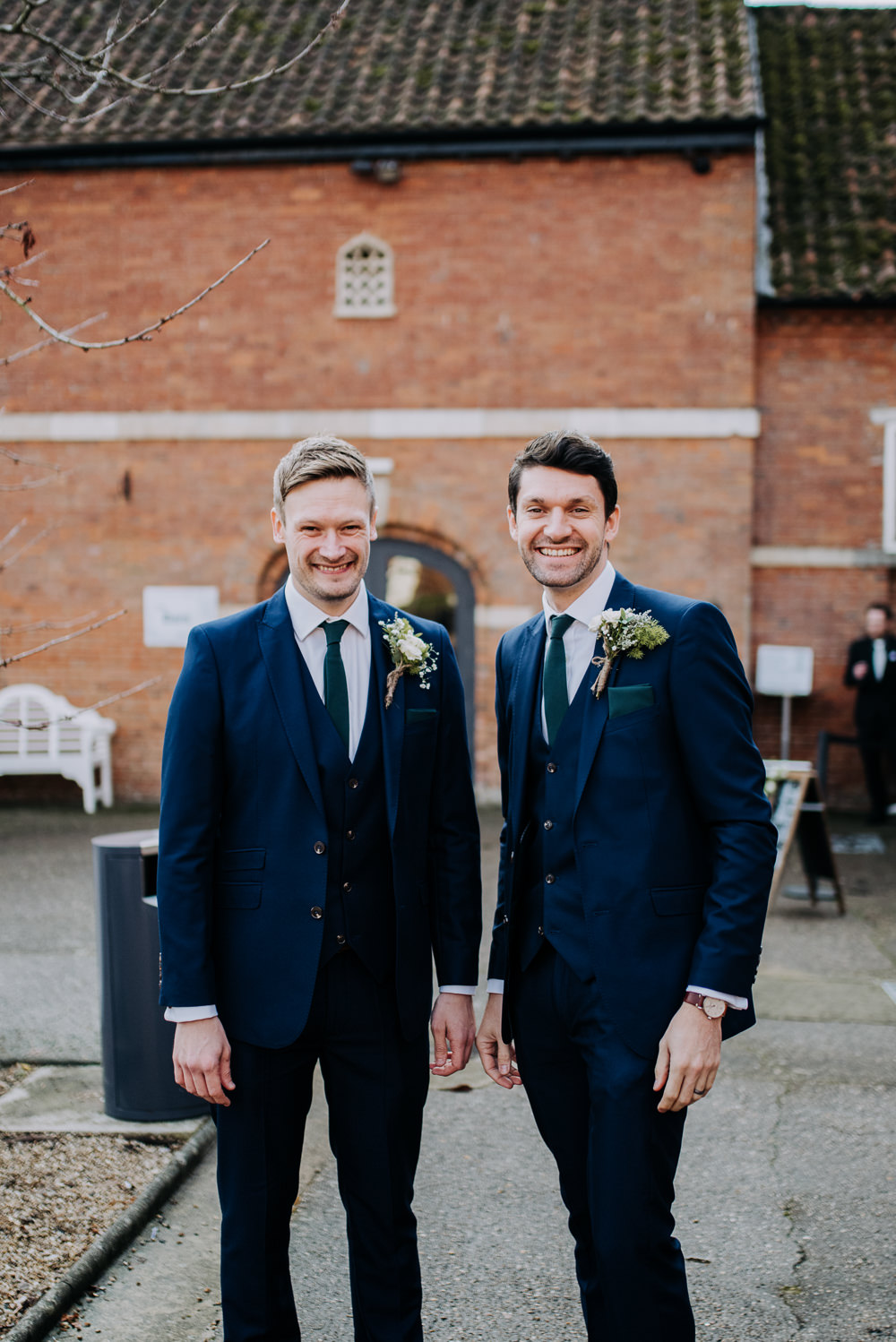 Navy Suit Groom Groomsmen Green Tie Pocket Square Barn Elsham Hall Wedding Wedding Kazooieloki Photography