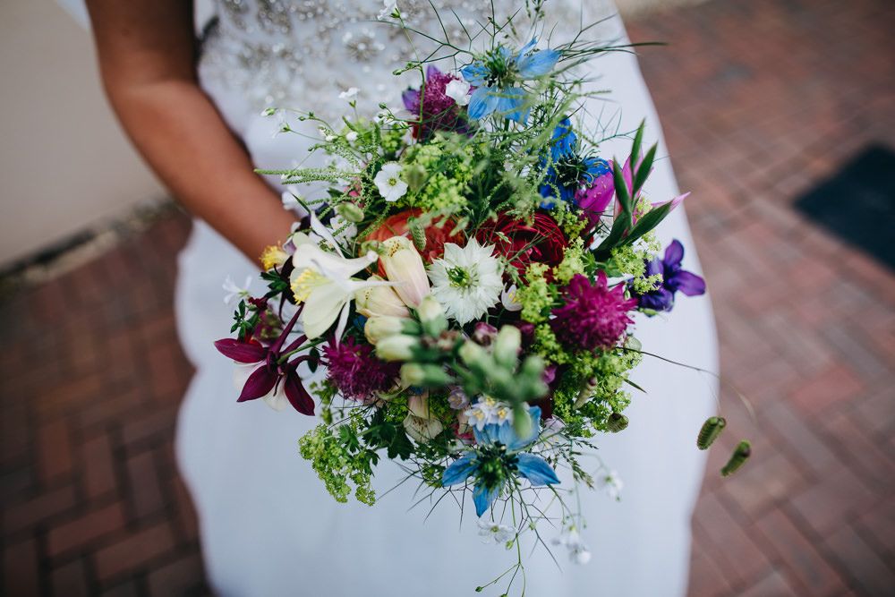 Bride Bridal Flowers Bouquet Wild Pretty Bawdon Lodge Farm Wedding Hannah Hall Photography