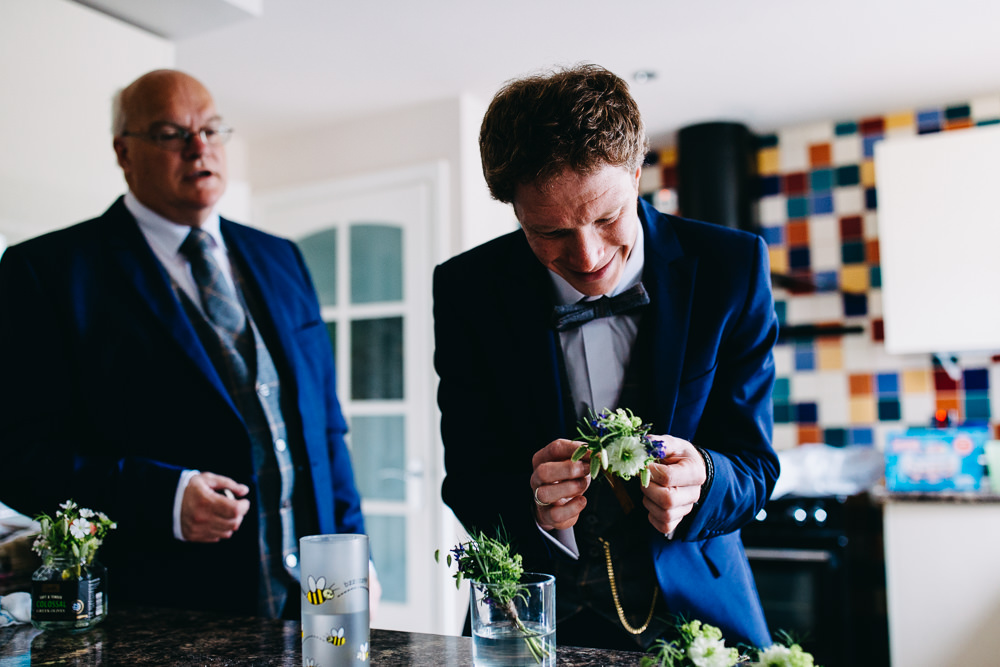 Groom Suit Navy Blue Bow Tie Bawdon Lodge Farm Wedding Hannah Hall Photography