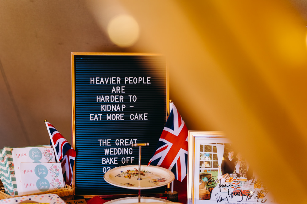 Cake Table Bake Off Sign Bawdon Lodge Farm Wedding Hannah Hall Photography