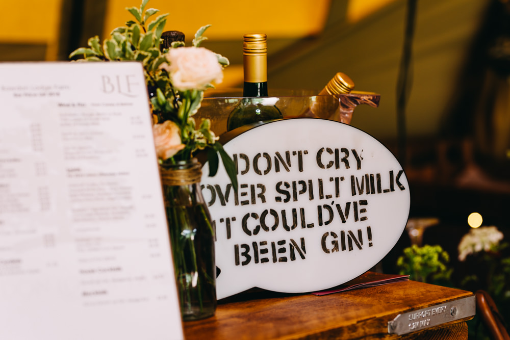 Drinks Sign Bar Bawdon Lodge Farm Wedding Hannah Hall Photography