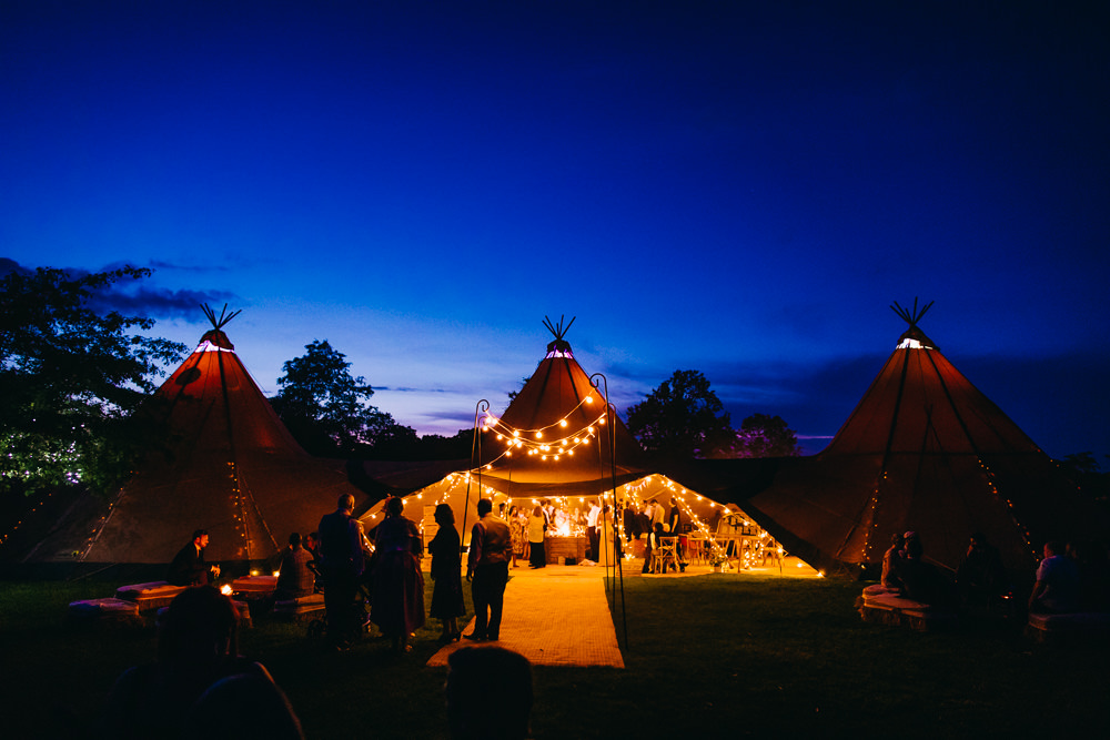 Tipi Evening Lighting Lights Fairy Lights Bawdon Lodge Farm Wedding Hannah Hall Photography