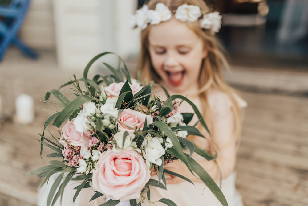 Bride Bridal Flowers Bouquet Pink Rose Wax Flower Greenery Foliage Beacon House Wedding Elopement Rebecca Carpenter Photography