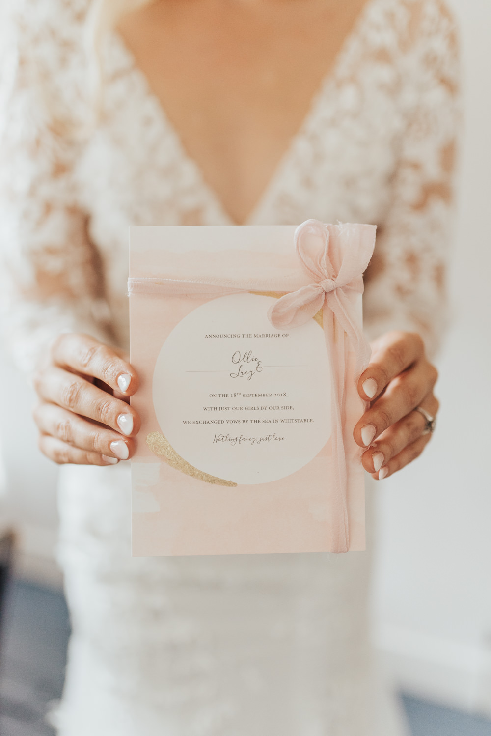 Stationery Invites Invitations Pink Pretty Gold Ribbon Beacon House Wedding Elopement Rebecca Carpenter Photography