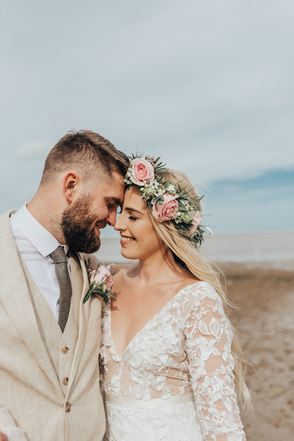 Bride Bridal Flower Crown Pink Rose Hair Loose Waves Make Up Beacon House Wedding Elopement Rebecca Carpenter Photography