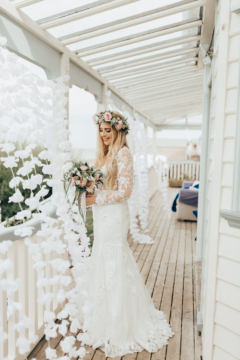 Dress Gown Bride Bridal Lace Sleeves Deep V Neck Beacon House Wedding Elopement Rebecca Carpenter Photography