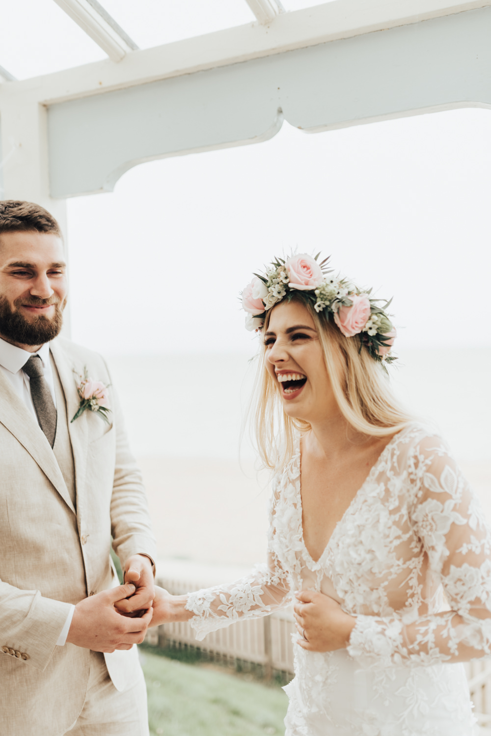 Bride Bridal Flower Crown Pink Rose Hair Loose Waves Make Up Beacon House Wedding Elopement Rebecca Carpenter Photography