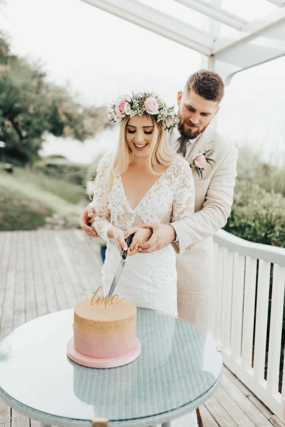 Pink Gold Ombre Cake Topper Beacon House Wedding Elopement Rebecca Carpenter Photography