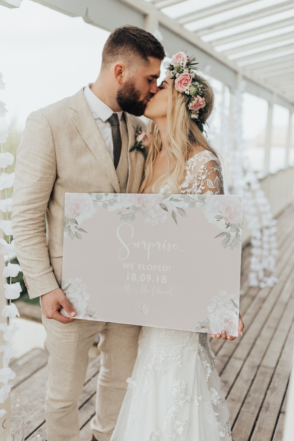 Pretty Floral Stationery Sign Signage We Eloped Announcement Beacon House Wedding Elopement Rebecca Carpenter Photography