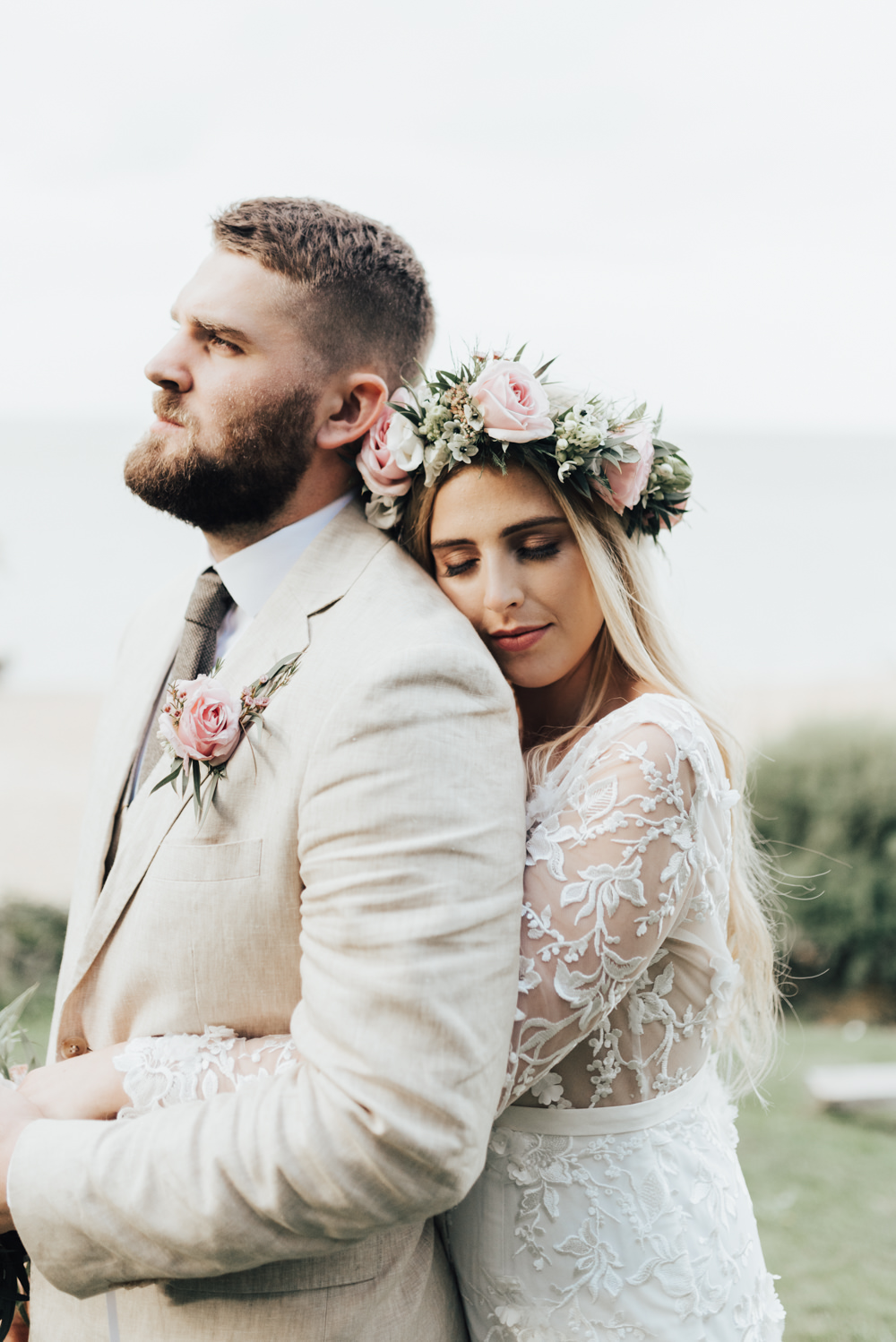 Bride Bridal Flower Crown Pink Rose Hair Loose Waves Make Up Beacon House Wedding Elopement Rebecca Carpenter Photography