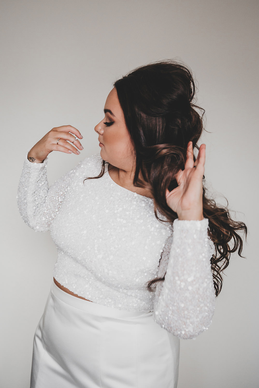 Bride Bridal Separates Sparkly Long Sleeve Fish Tail Button Back Big Barn Wedding Ashley The Vedrines Photography