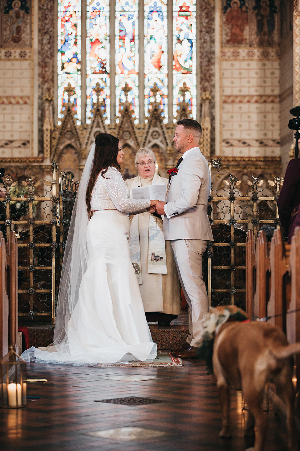 Bride Bridal Separates Sparkly Long Sleeve Fish Tail Button Back Groom Cream Waistcoat Suit Veil Big Barn Wedding Ashley The Vedrines Photography