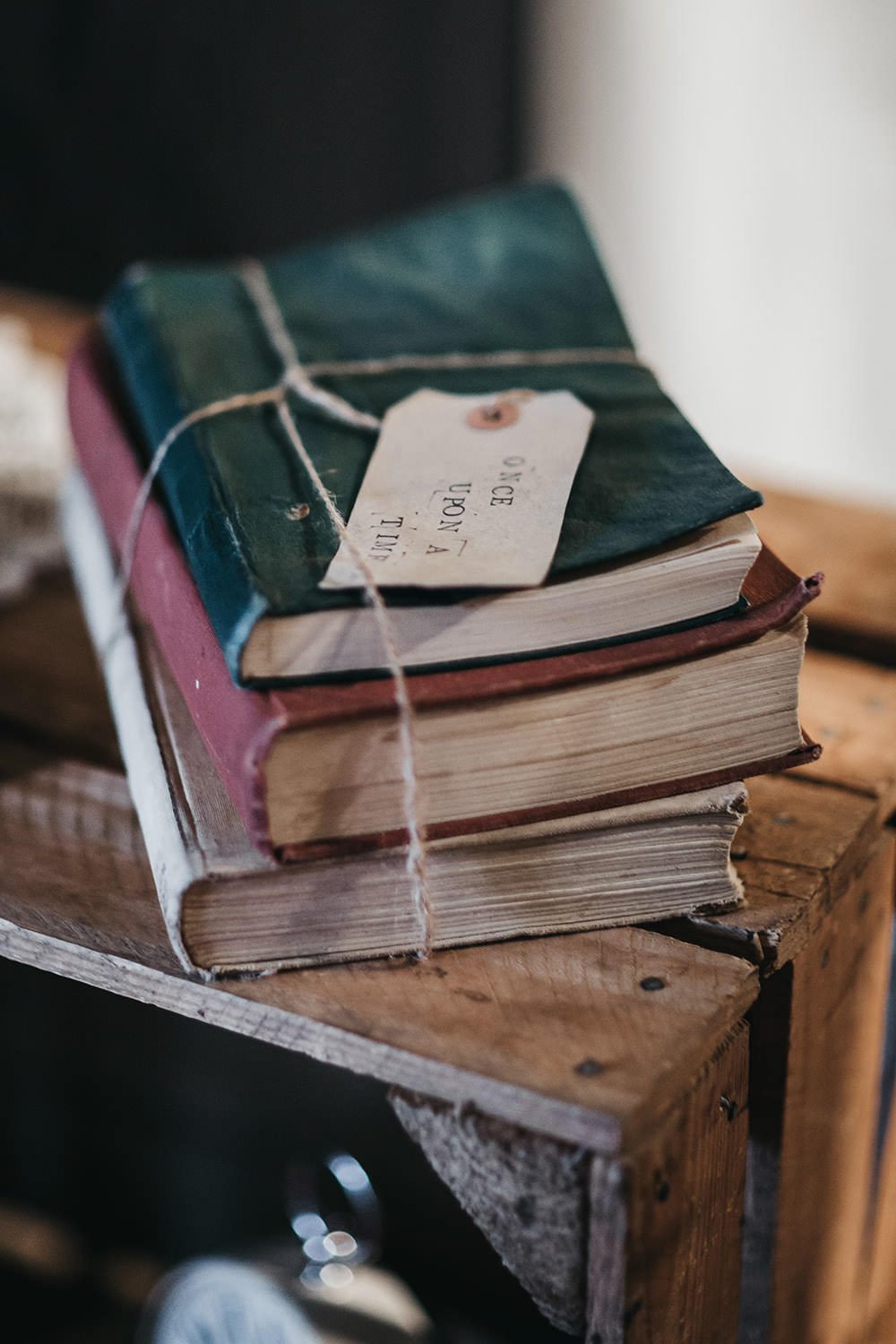 Book Stack Detail Wooden Crate Big Barn Wedding Ashley The Vedrines Photography
