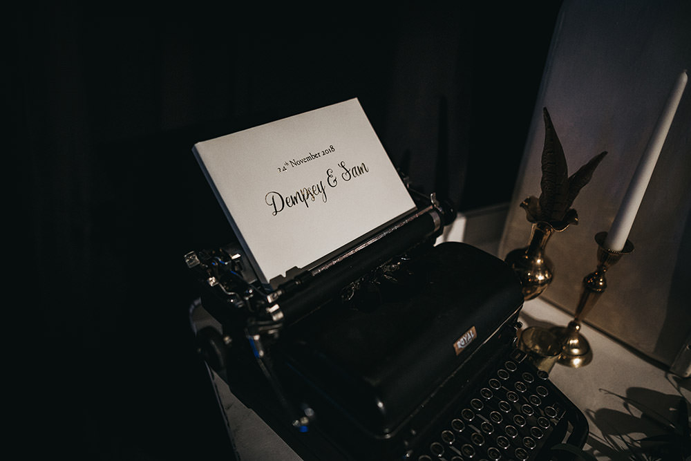 Typewriter Guest Book Brass Candlestick Big Barn Wedding Ashley The Vedrines Photography