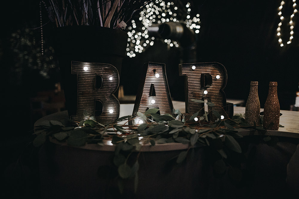 Bar Circus Lights Greenery Eucalyptus Big Barn Wedding Ashley The Vedrines Photography