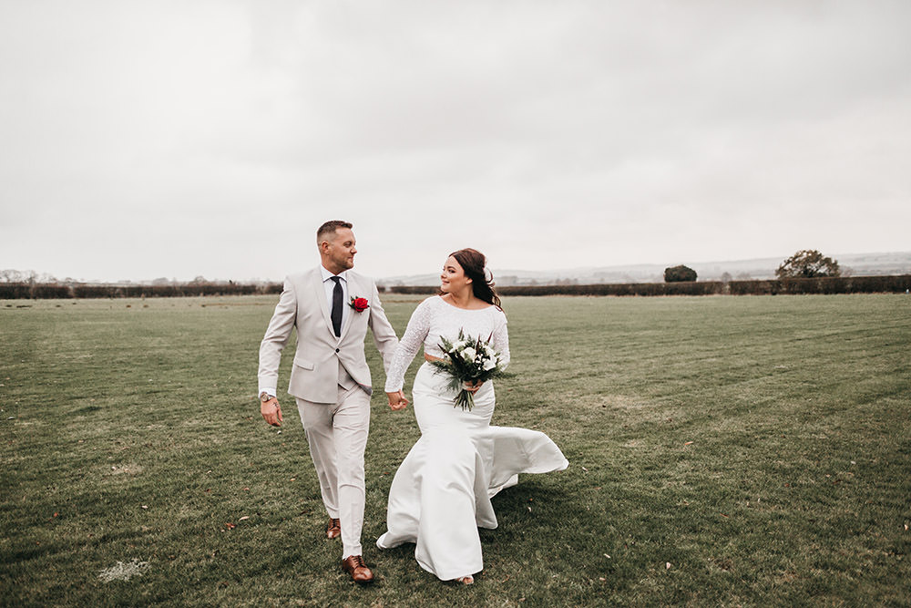 Bride Bridal Separates Sparkly Long Sleeve Fish Tail Button Back Groom Cream Waistcoat Suit Veil Big Barn Wedding Ashley The Vedrines Photography