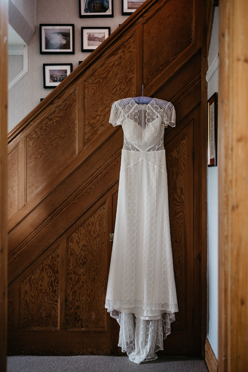Dress Gown Bride Bridal Lenora Wtoo Watters Lace Sleeves Bodnant Welsh Food Wedding Elaine Williams Photography
