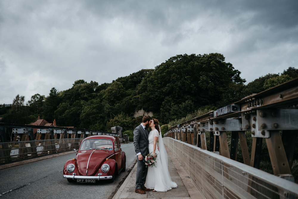 Red Beetle VW Car Transport Bodnant Welsh Food Wedding Elaine Williams Photography