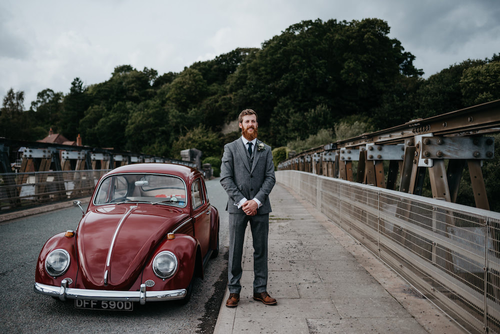 Groom Suit Grey Herringbone Wool Bodnant Welsh Food Wedding Elaine Williams Photography