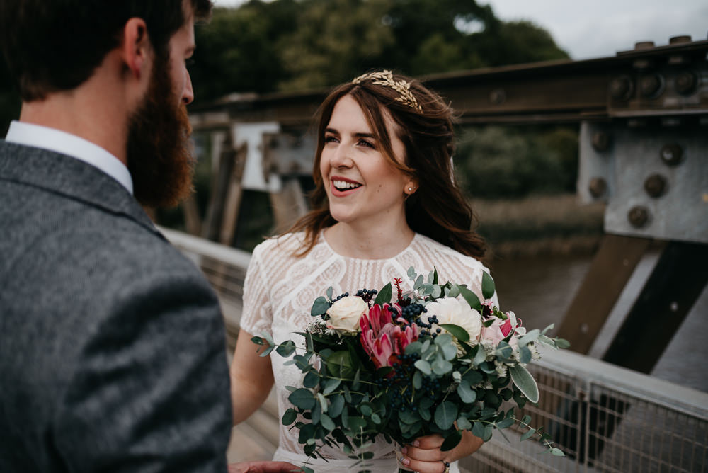 Bouquet Flowers Bride Bridal Greenery Foliage Proteas Dahlias Red Bodnant Welsh Food Wedding Elaine Williams Photography