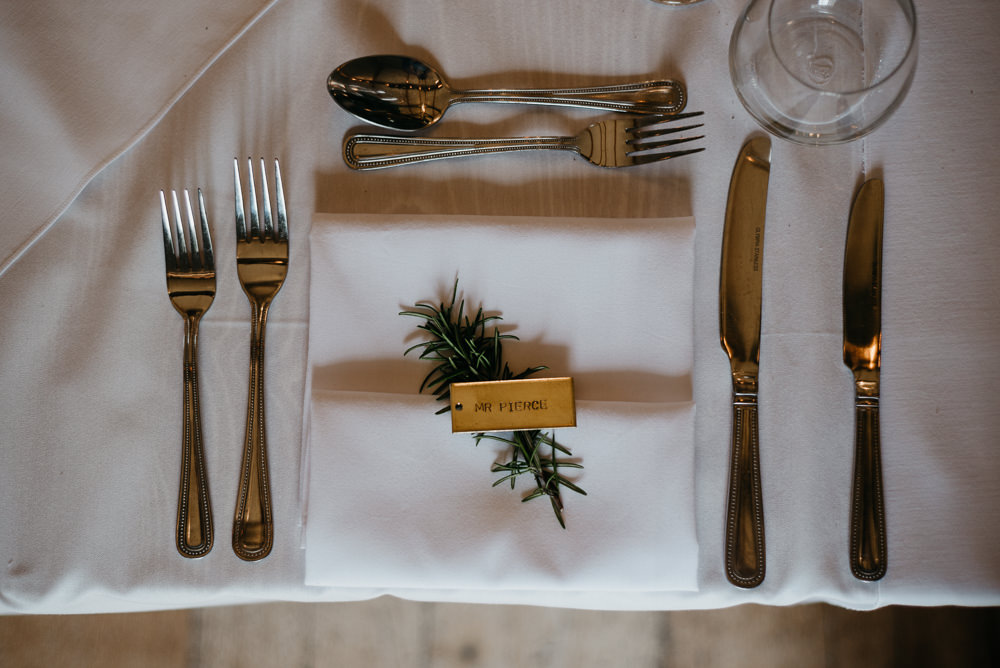 Rosemary Place Setting Name Card Brass Keyring Favour Bodnant Welsh Food Wedding Elaine Williams Photography