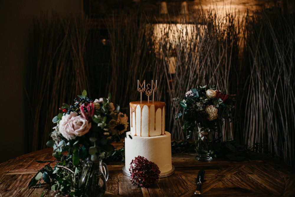 Cake Gold Drip Modern Topper Bodnant Welsh Food Wedding Elaine Williams Photography