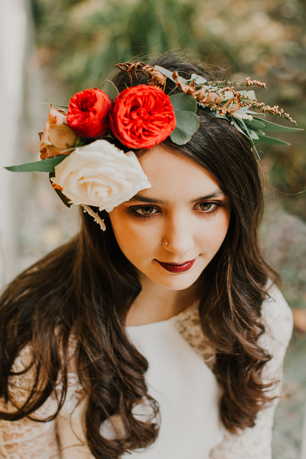Flower Crown Headpiece Floral Hair Bride Bridal Bohemian Music Folk Wedding Ideas Gail Secker Photography