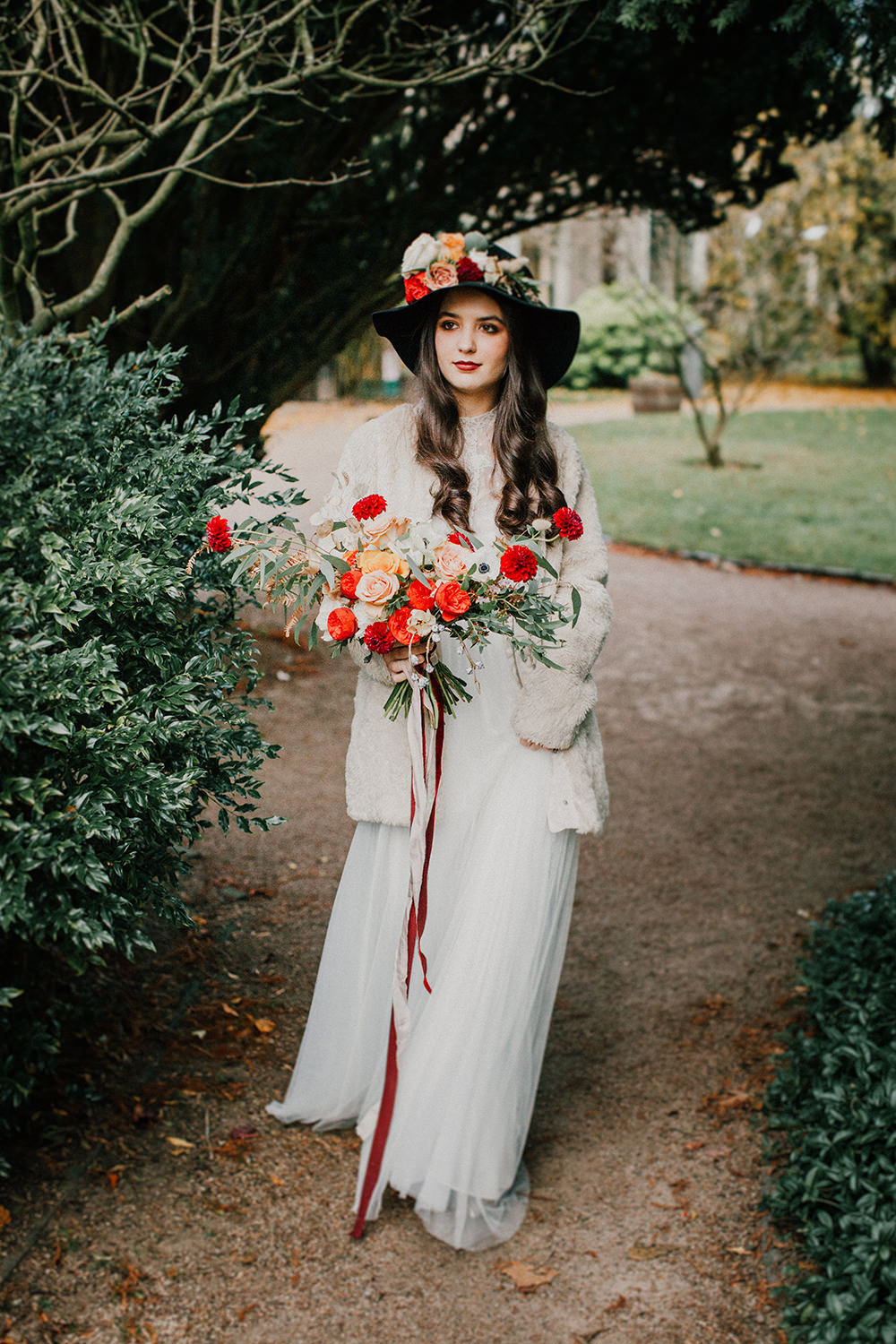 Bride Bridal Hat Accessory Floral Flowers Bohemian Music Folk Wedding Ideas Gail Secker Photography
