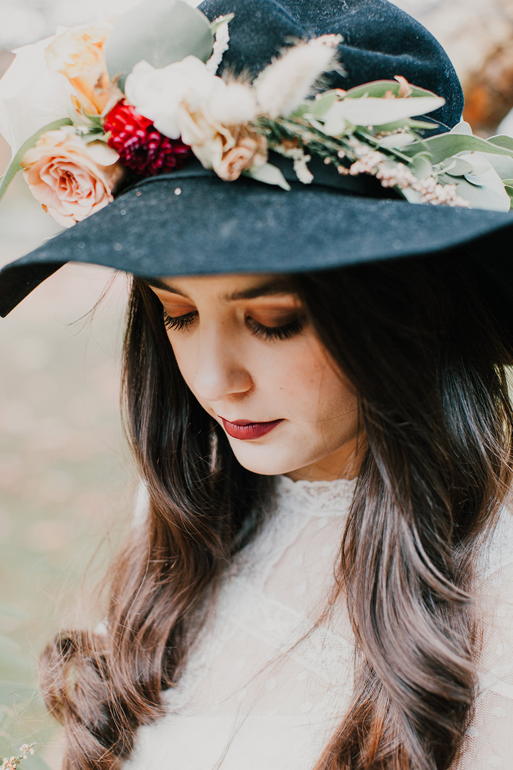 Bride Bridal Hat Accessory Floral Flowers Bohemian Music Folk Wedding Ideas Gail Secker Photography
