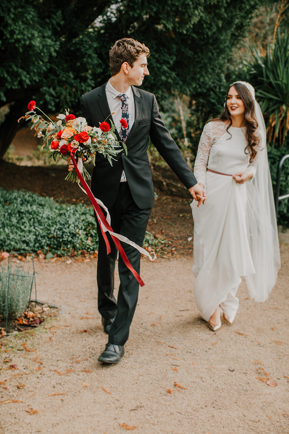 Dress Gown Bride Bridal Separates Two Piece Skirt Top Lace Sleeves Veil Bohemian Music Folk Wedding Ideas Gail Secker Photography