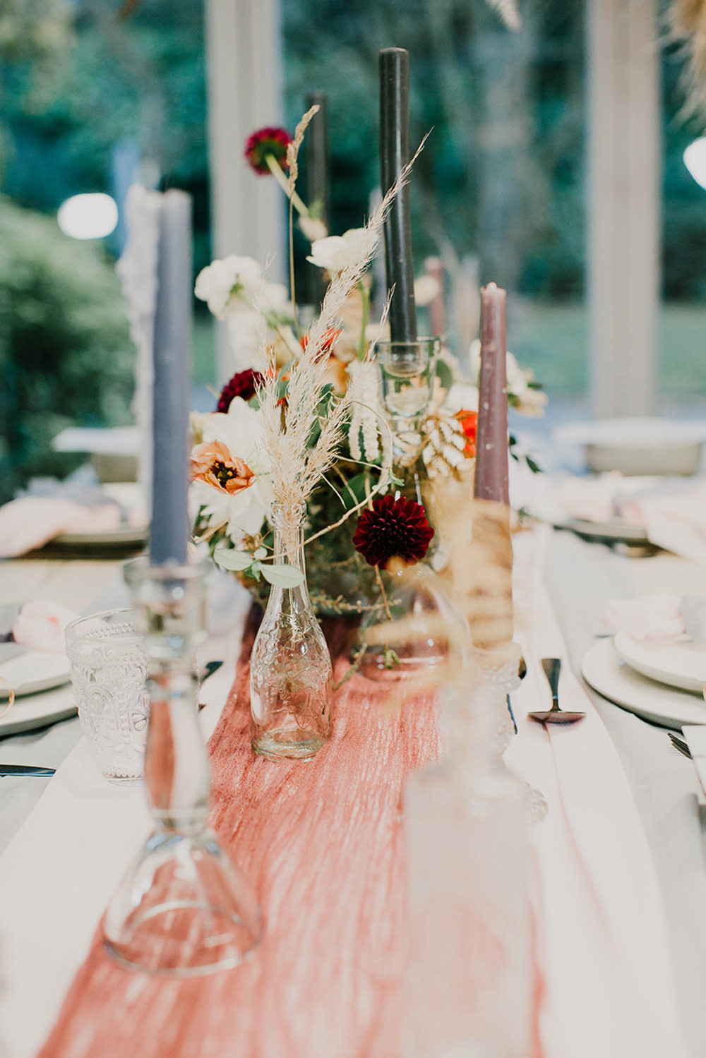 Table Decor Flowers Tablescape Floral Dahlia Rose Bohemian Music Folk Wedding Ideas Gail Secker Photography