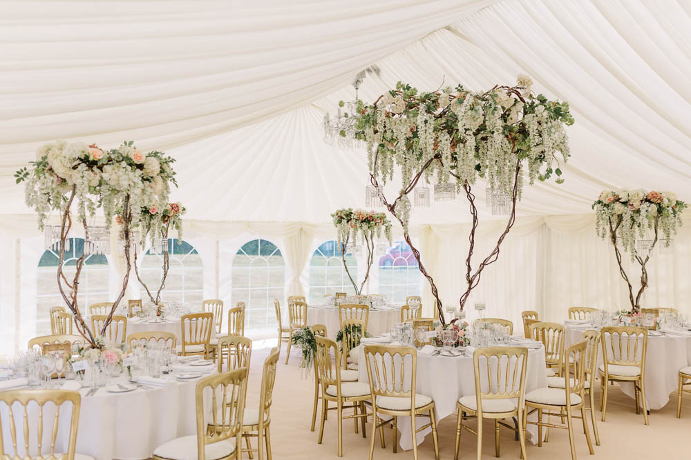 Marquee Wedding Blossom Tree Table Floral Large Centrepiece Brewerstreet Farmhouse Wedding Danielle Smith Photography