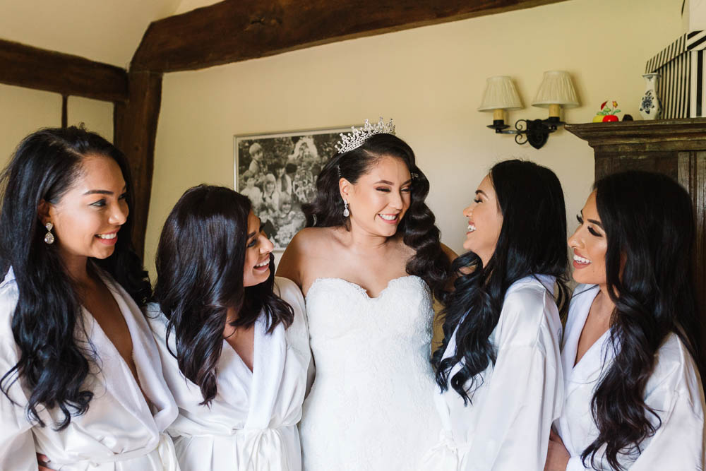 Bride Bridal Tiara Crown Sweetheart Neckline Lace Bridesmaids Robe Brewerstreet Farmhouse Wedding Danielle Smith Photography