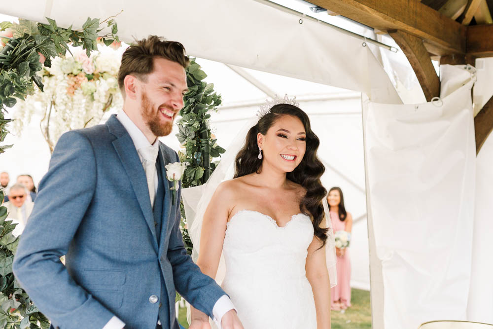 Bride Bridal Fishtail Dress Gown Fit & Flare Tiara Blue Suit Groom Veil Brewerstreet Farmhouse Wedding Danielle Smith Photography