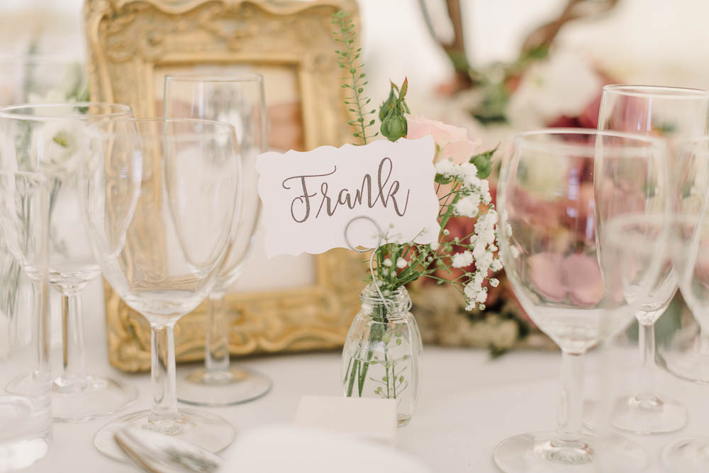 Bud Vase Gypsophila Place Card Name Calligraphy Brewerstreet Farmhouse Wedding Danielle Smith Photography