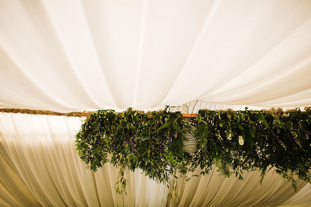 Marquee Suspended Hanging Foliage Greenery Installation Decor Cherwell Boathouse Wedding Claudia Rose Carter Photography