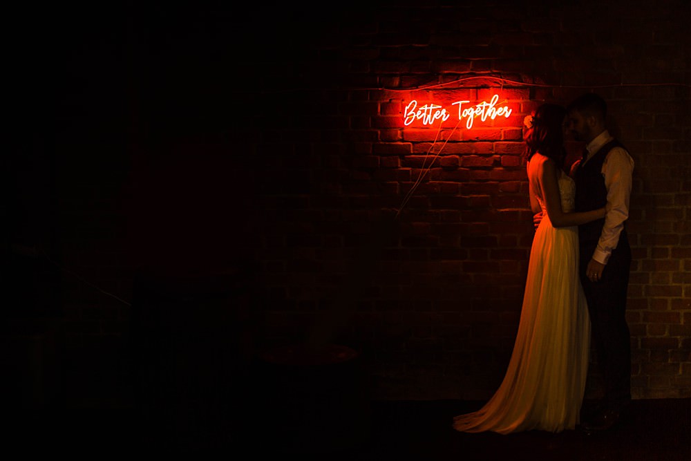 Neon Sign Cherwell Boathouse Wedding Claudia Rose Carter Photography