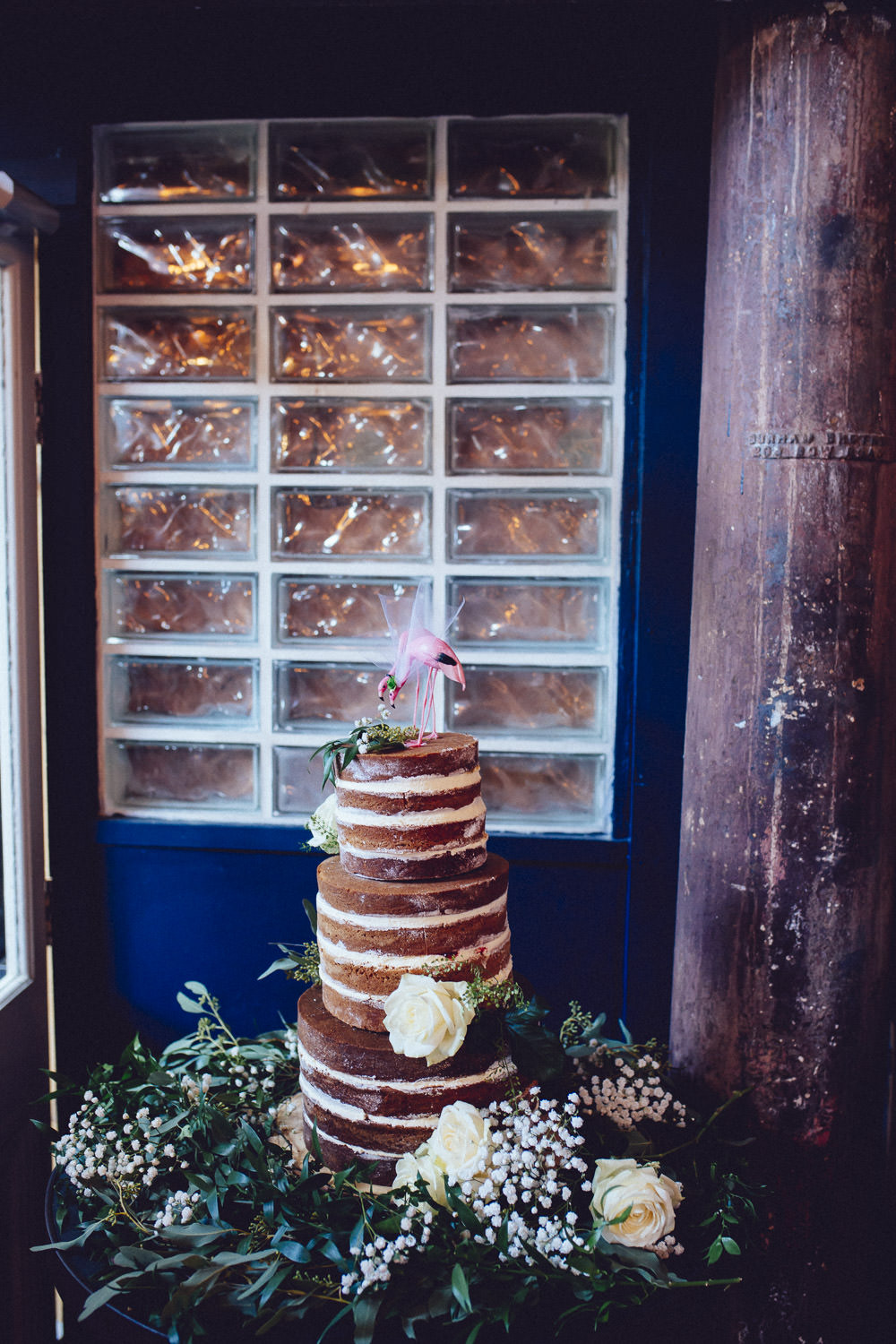 Naked Cake Layer Sponge Flamingos Greenery Flowers Clapton Country Club Wedding Curious Rose Photography