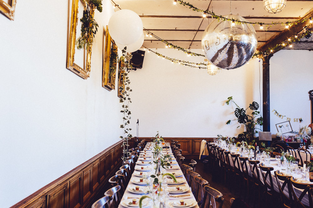 Long Tables Tropical Botanical Decor Lanterns Festoon Lights Clapton Country Club Wedding Curious Rose Photography