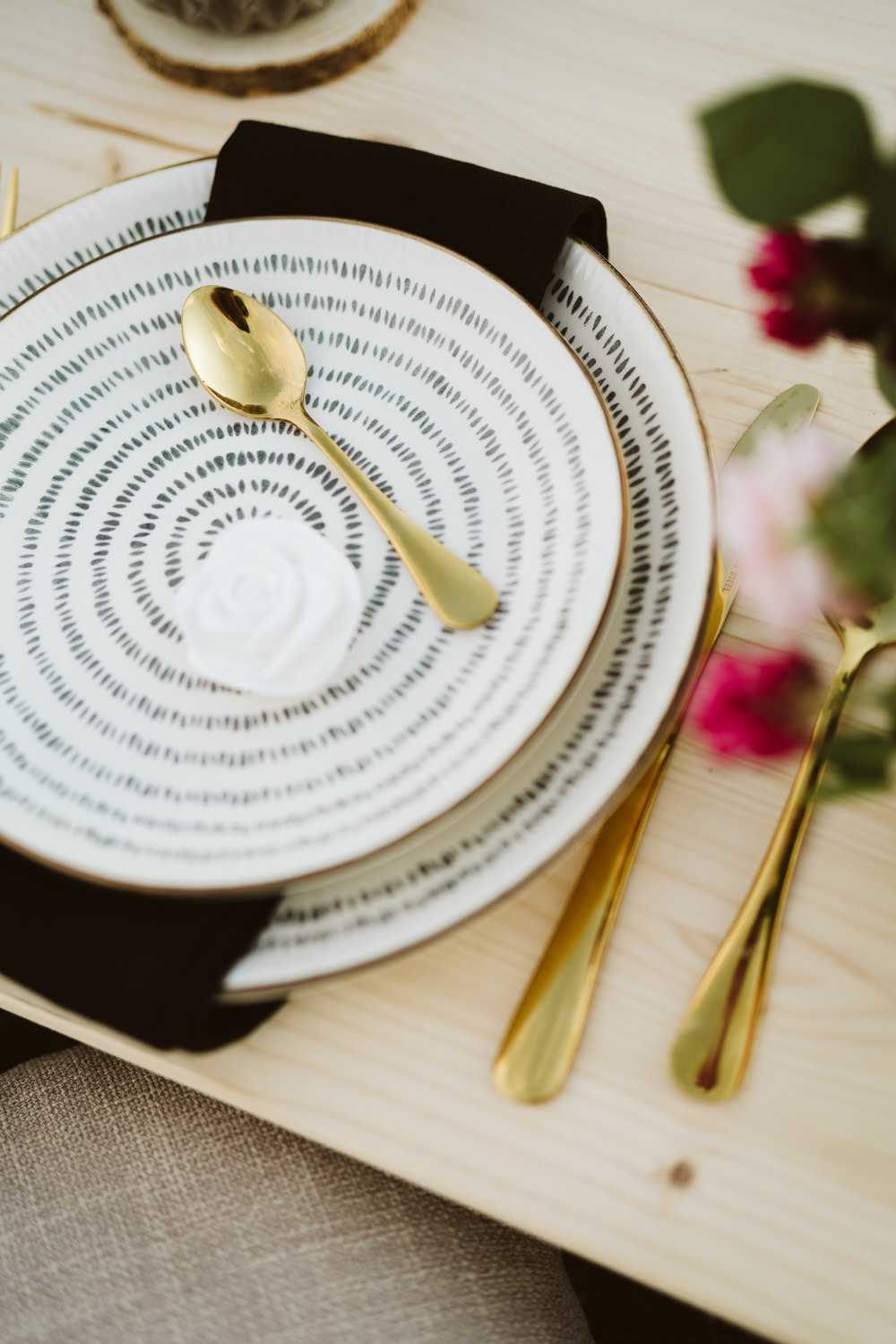 Black White Places Gold Cutlery Clifftop Portugal Wedding Ideas John Barwood Photography