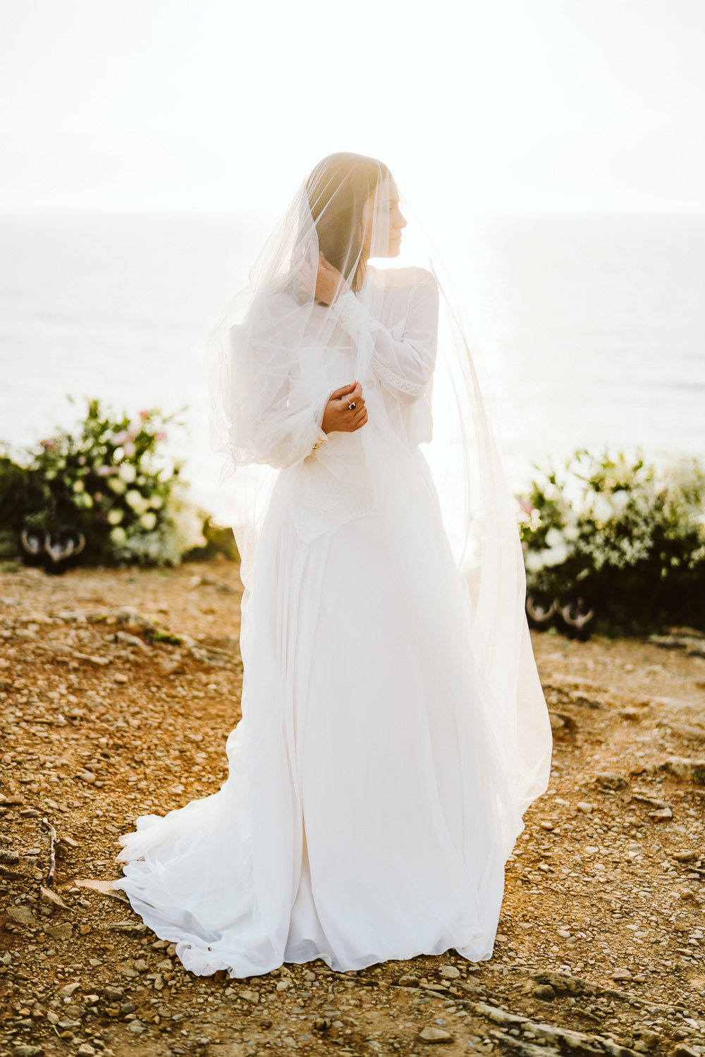 Bride Bridal Veil Long Clifftop Portugal Wedding Ideas John Barwood Photography