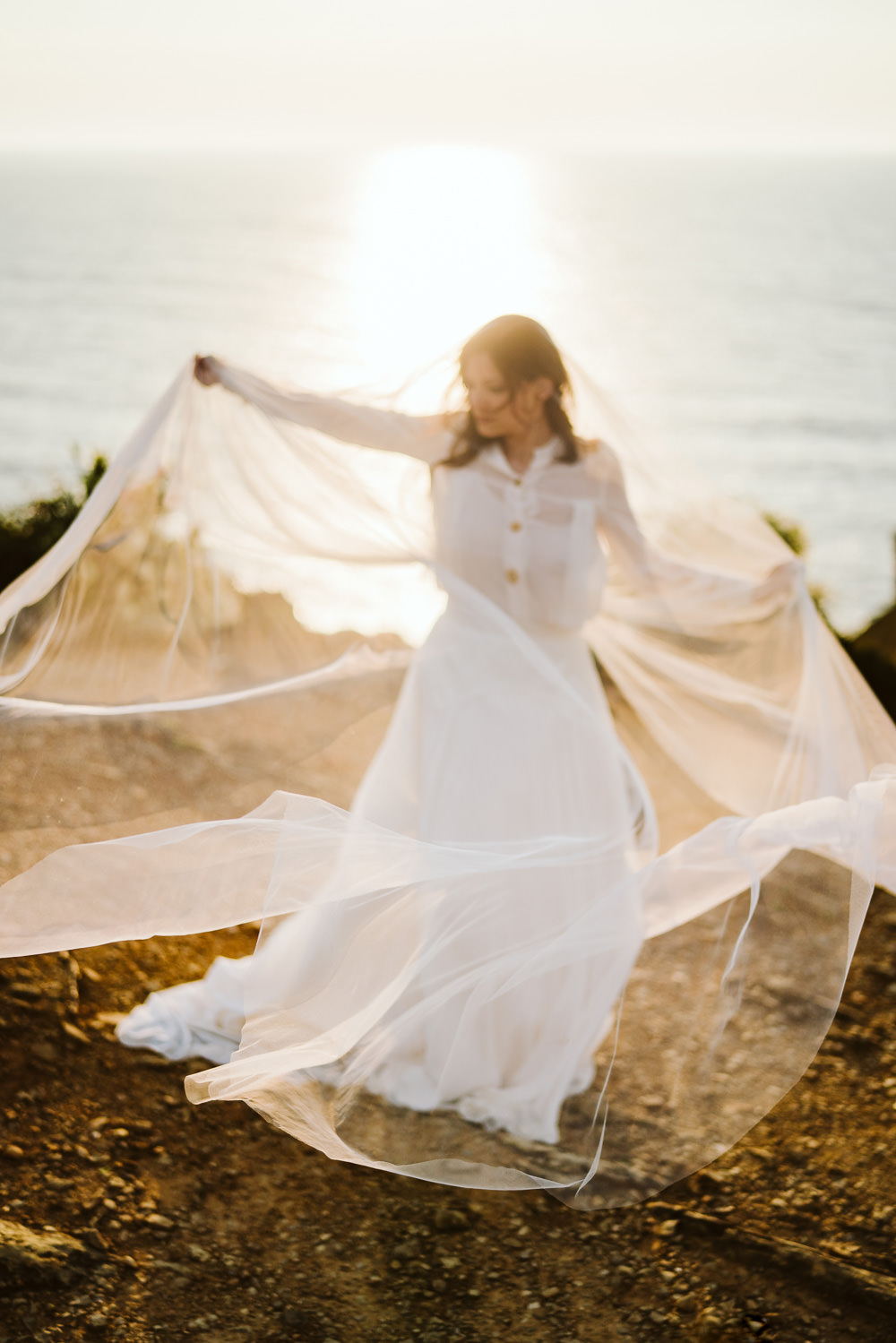 Bride Bridal Veil Long Clifftop Portugal Wedding Ideas John Barwood Photography