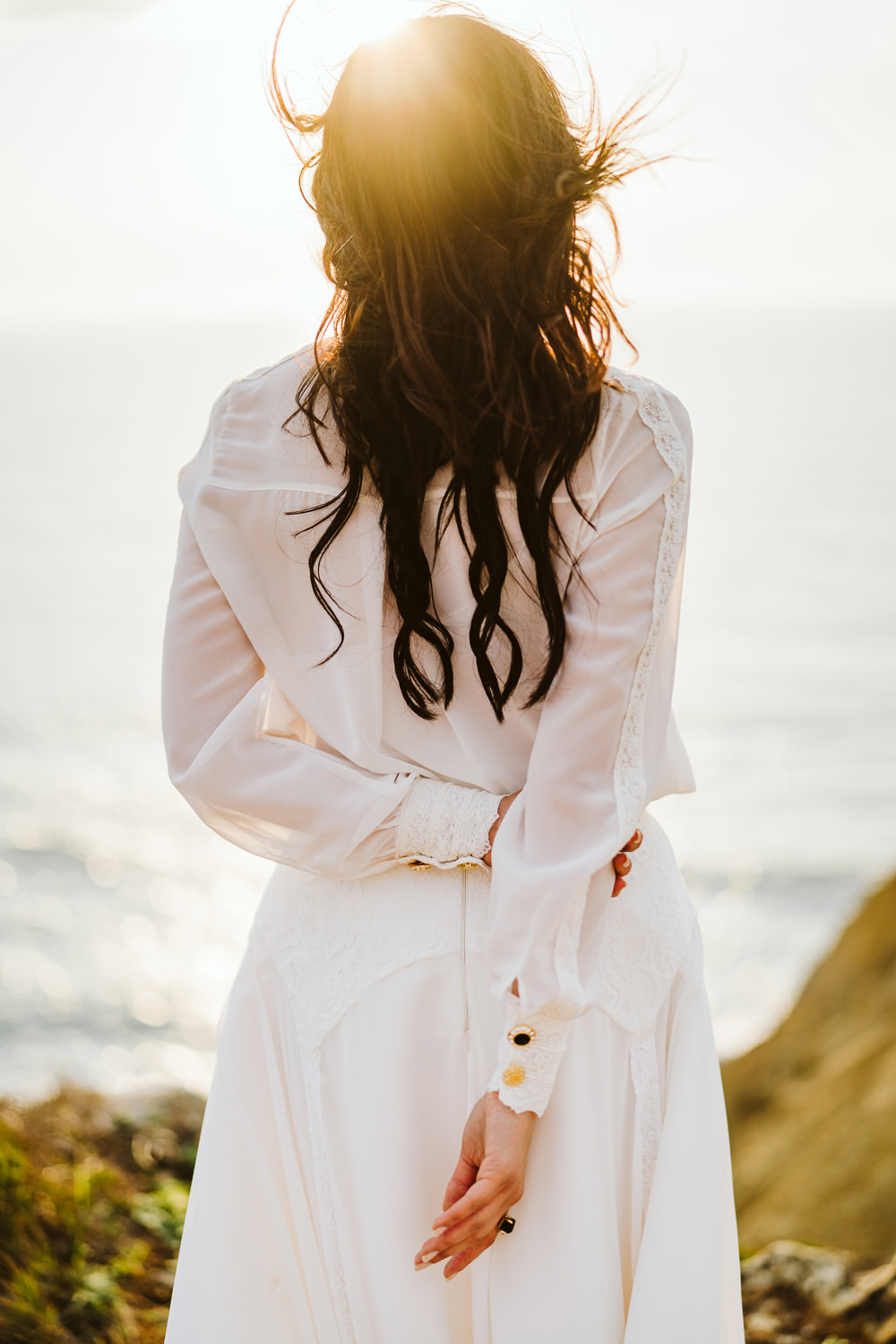 Dress Gown Bride Bridal Buttons Skirt Long Sleeves Clifftop Portugal Wedding Ideas John Barwood Photography