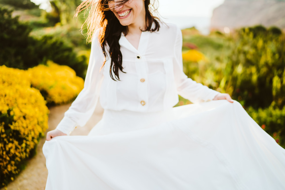 Dress Gown Bride Bridal Buttons Skirt Long Sleeves Clifftop Portugal Wedding Ideas John Barwood Photography
