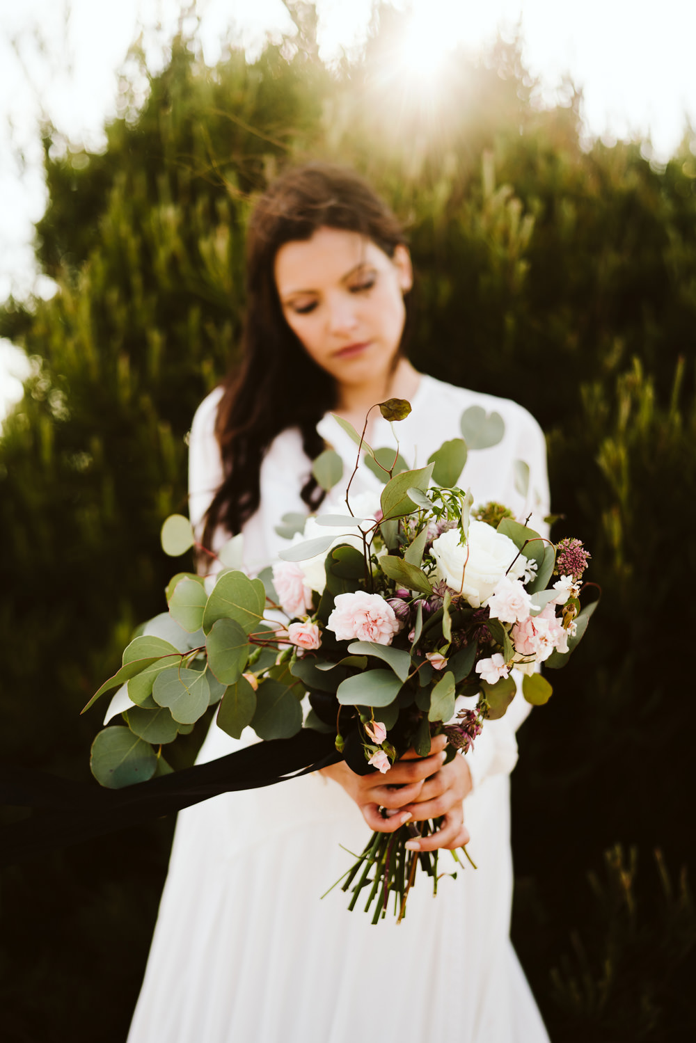Bouquet Flowers Bride Bridal Black Ribbon Foliage Greenery Rose Berry Clifftop Portugal Wedding Ideas John Barwood Photography